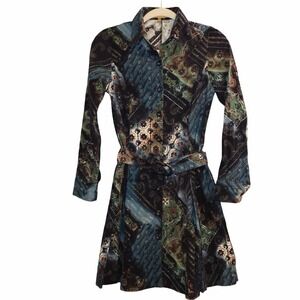 Tie Waist Shirtdress in a Floral Geo Patchwork pattern. Wardrobe Petite Anthro S